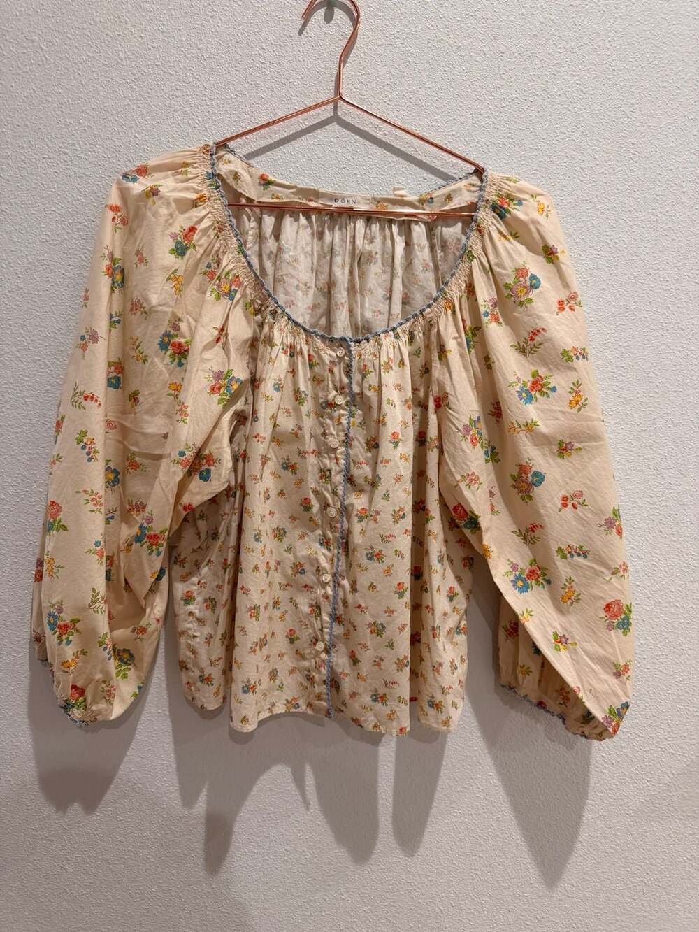 DÔEN XS Liberty Fabric Floral Peasant Blouse Organic Cotton